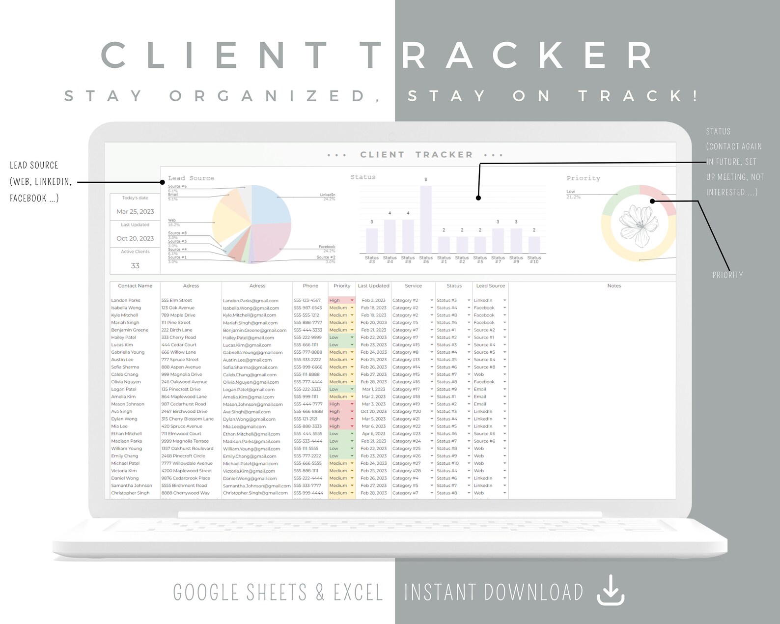 Client & Task Tracker Business Planner Spreadsheet | Communication Log ...