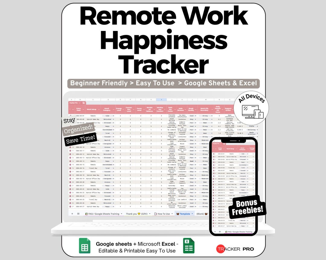 Remote Work Log. Excel Remote Work Spreadsheet for Google Sheets and Excel Satisfaction ...