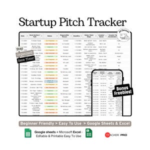 Checklist voor een startup-pitchdeck en een logboek voor investeerderscontacten (Google Sheets-sjabloon) Tracker voor fondsenwerving, startup-benadering en investeringen (Excel-bestand)