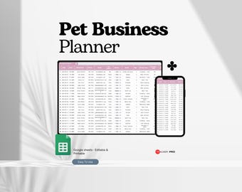 Szablon planu biznesowego dla branży zwierząt domowych w Arkuszach Google, szablony księgowe dla firm zajmujących się pielęgnacją psów, szkolenie psów, pakiet planowania usług opieki nad zwierzętami