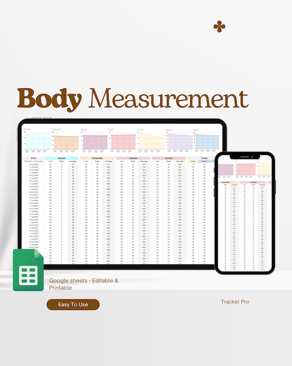 Body measurement tracker fitness tracker health tracker wellness tracker weight loss Google sheets