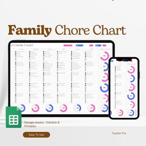 Plantilla de Google Sheets para la tabla de tareas familiares, registro de paga semanal, registro digital de tareas, tabla de tareas y paga para niños, hoja de cálculo semanal de tareas.