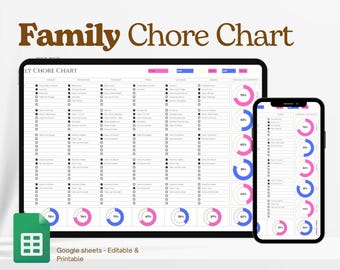 Google Sheets Family Chore Chart Template, Allowance Tracker, Digital Chore Log, Allowance Chore Chart For Kids, Weekly Chore Spreadsheet