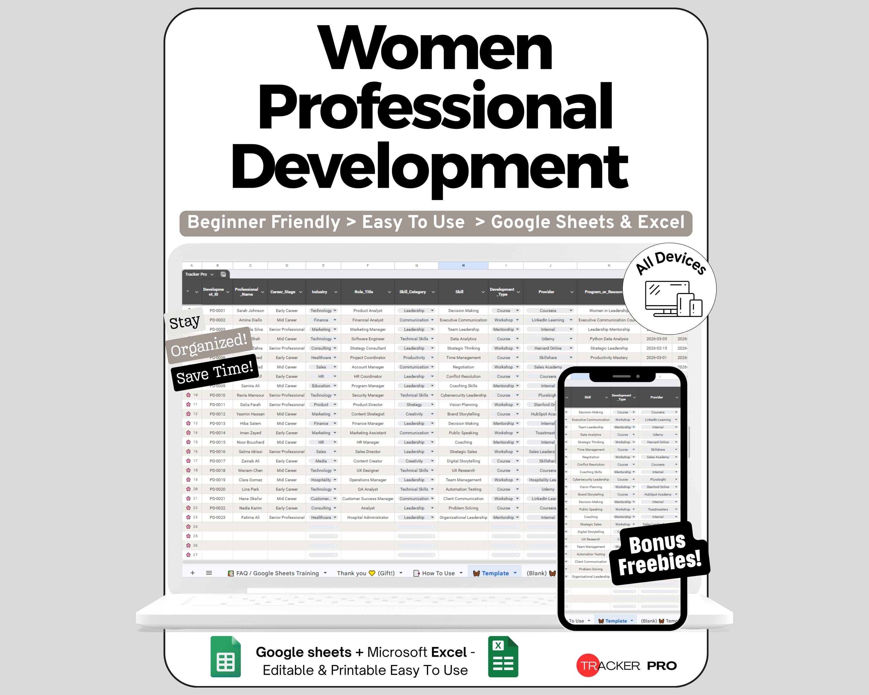 Training Development Spreadsheet Professional Development Spreadsheet for Google Sheets and Excel ...