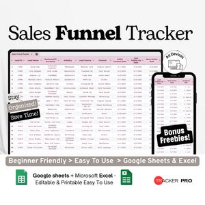 Sales Funnel Tracker Google Excel, Lead Conversion Log, Customer Journey Tracker, Online Sales Funnel Spreadsheet Google Sheets Template