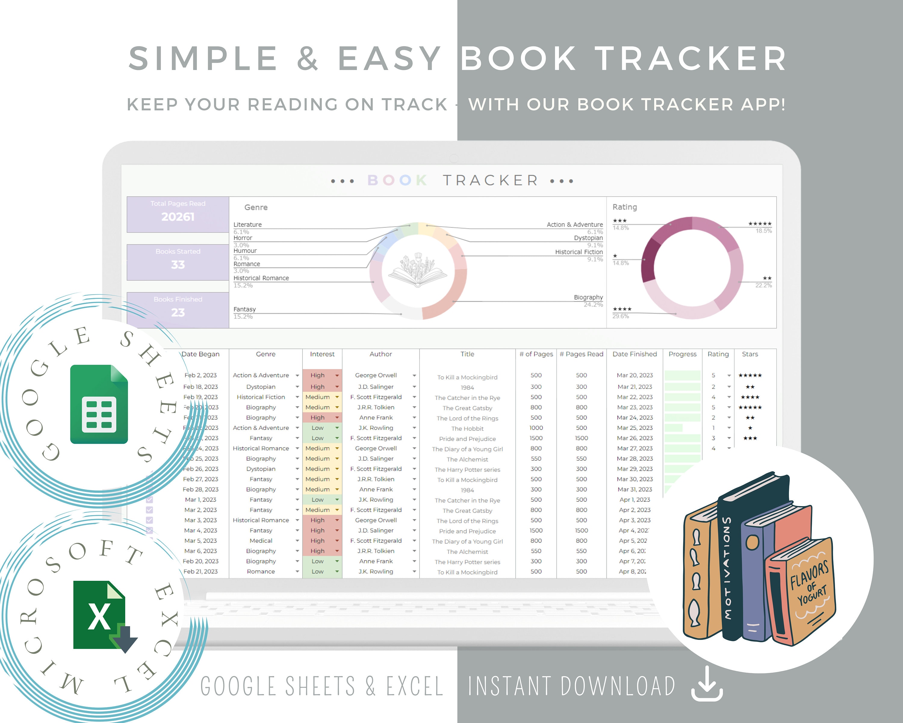 Reading Tracker, Ultimate Book Tracker Template, Track Your Reading, Reading Log, Book Journal, Google Sheets and Excel Spreadsheet