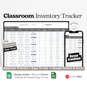 Classroom Inventory Tracker Google Excel, School Supply List Organizer, Teacher Inventory Log, Editable Google Sheets Template