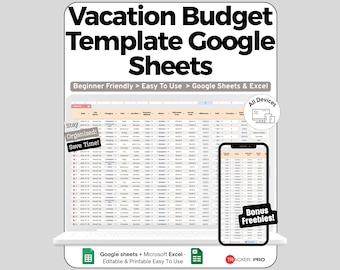 Vacation Budget Spreadsheet Google Sheets Template, Trip Savings Goal & Travel Expense Tracker, Planned vs Actual Spending Dashboard, Log