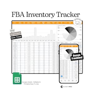 Amazon FBA Inventar- und Gewinn-Tracker Google Sheets | Verfolgen Sie Lagerbestände, Nachschubwarnungen, Verkäufe, Ausgaben, Gebühren, Gewinnspannen, Verkäufer