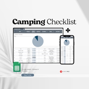 Trip Planner, Camping Checklist Template, RV Camping Packing List Google Sheet, Camping Printable Spreadsheet, Organization Essentials