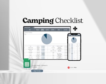 Pianificatore di viaggi, modello di lista di controllo per il campeggio, foglio Google con la lista per il campeggio in camper, foglio di calcolo stampabile per il campeggio, elementi essenziali per l'organizzazione