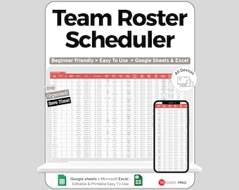 Sports Team Roster, Practice Scheduler Google Sheets, Manage Team Rosters, Attendance, Player Contacts, Youth and Amateur Sports Schedules