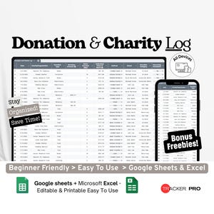 Registro delle donazioni e delle beneficenza Google Excel, Tracker delle donazioni senza scopo di lucro, Foglio di calcolo dei contributi di beneficenza, Registro delle detrazioni fiscali per le donazioni