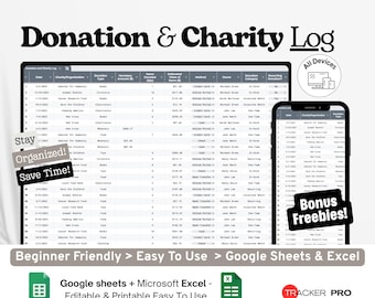 Donation and Charity Log Google Excel, Nonprofit Giving Tracker, Charity Contribution Spreadsheet, Donation Tax Deduction Log