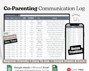 Google Tabellen-Vorlage für ein Kommunikationsprotokoll zur gemeinsamen elterlichen Sorge, einen Leitfaden für Sorgerechtsnotizen, ein Tool zur Erstellung von Erziehungsplänen und eine Familienterminplanung