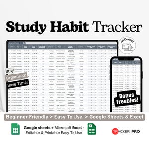 Study Habit Tracker Google Excel, Daily Study Log Template, Exam Prep Schedule, Academic Routine Planner, Study Goals Google Sheets Sheet