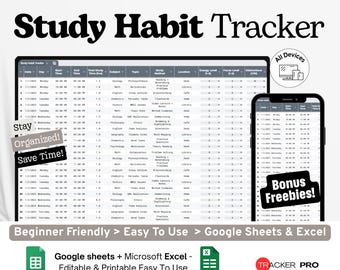 Study Habit Tracker Google Excel, Daily Study Log Template, Exam Prep Schedule, Academic Routine Planner, Study Goals Google Sheets Sheet