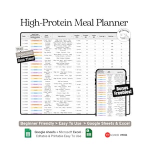 High-Protein Meal Planning Spreadsheet Google Sheets Template Weekly Meals, Nutrition Log and Protein Macro Tracker Microsoft Excel