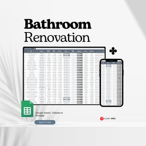 Bathroom Renovation Checklist Home Renovation Google Sheets, Bathroom Remodel Check List Excel Spreadsheet, Home Bath Remodel Guide Planner