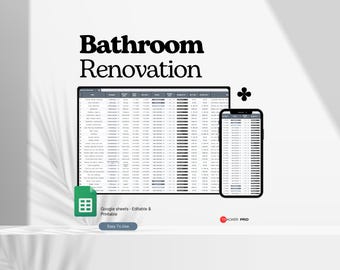 Bathroom Renovation Checklist Home Renovation Google Sheets, Bathroom Remodel Check List Excel Spreadsheet, Home Bath Remodel Guide Planner