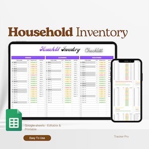 Home Inventory, Google Sheets Template, Home Checklist, Household Inventory Spreadsheet, Personal Property Items, Estate Valuables Tracker