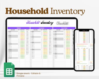 Home Inventory, Google Sheets Template, Home Checklist, Household Inventory Spreadsheet, Personal Property Items, Estate Valuables Tracker