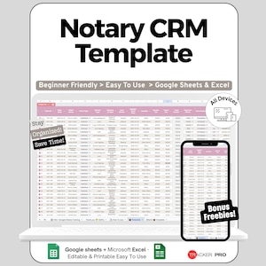 Notary CRM Template, Loan Signing Agent CRM Excel, Notary Business Google Sheet Notary Signing Agent Lead Management Customer Database