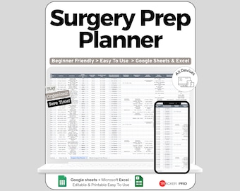 Surgery Prep and Recovery Planner Google Sheets, Track Pre Surgery Checklist, Recovery Progress, Appointments, Medications, Health Journal