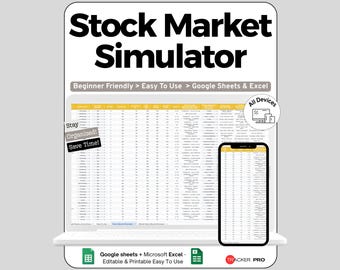 Stock Market Simulation and Portfolio Excel Google Sheets, Track Investments, Stock Trades, Portfolio Growth, Finance Learning, Student