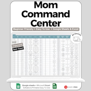 Mom Daily Command Center Planner Google Sheets Track Schedules Chores Activities Appointments Family Workflow