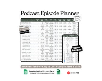 Plantilla de Hojas de Cálculo de Google para Planificador de Episodios de Podcast y Seguimiento de Invitados, Ideas para Podcasts, Registro de Grabaciones y Difusión de Invitados, Plantilla de Excel