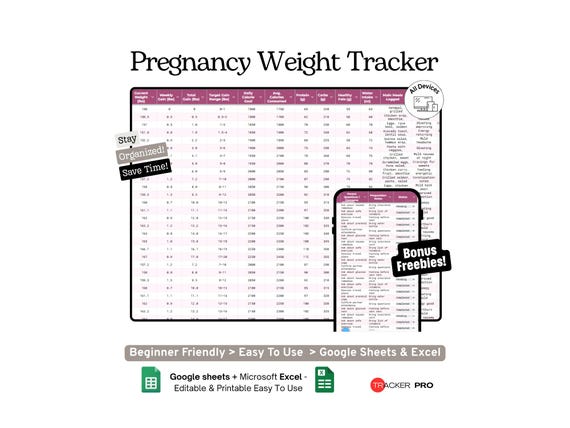 Pregnancy Weight Gain and Nutrition Tracker Google Sheets Template  Pregnancy Diet, Weight Chart and Trimester Nutrition Log  Excel