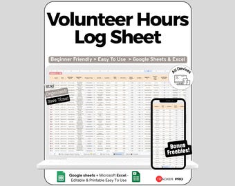 Volunteer Hours Log Sheet, Community Service Tracker Template Google Sheets, Volunteering Tracking Excel Spreadsheet