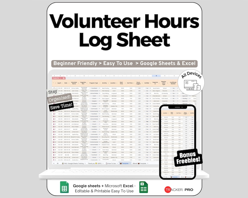 Community Service Tracker Form Volunteer Hours Log Sheet, Community Service Tracker Template Google ...