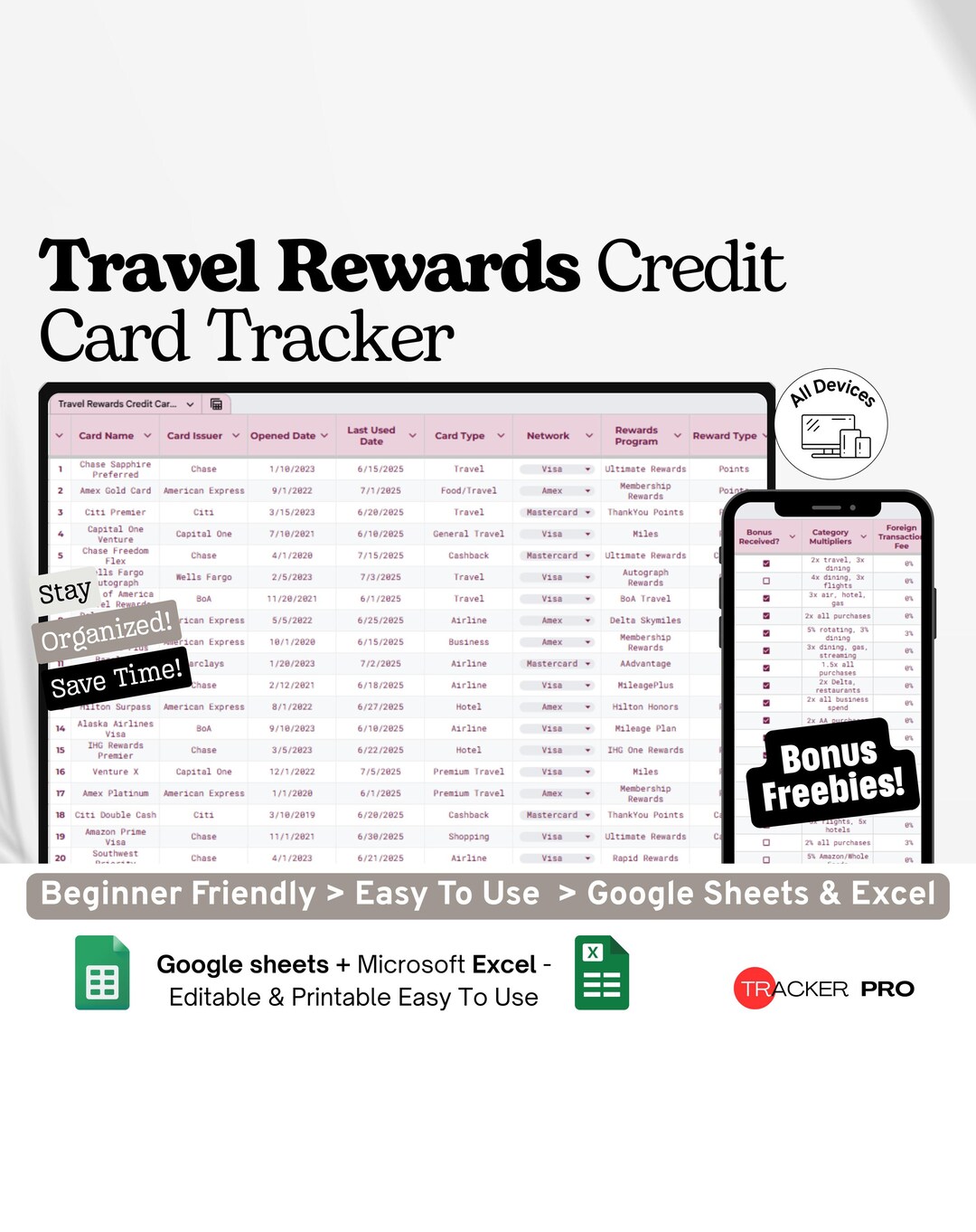 Travel Rewards Credit Card Tracker Google Excel, Points & Miles ...