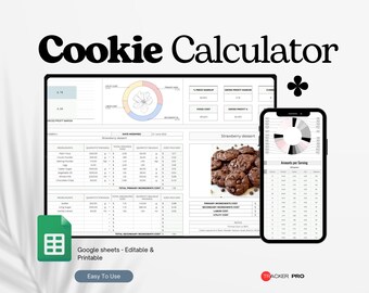 Calcolatore di ricette per attività di biscotti, Modello di costo per ricette di biscotti, Attività di pasticceria, Foglio di calcolo per ricette, Calcolatore di profitto, Foglio di calcolo per ricette