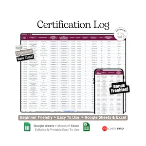 Certification and Continuing Education Log Google Sheets, Track Certifications, Courses, Hours, Skills, Education Progress, Professional