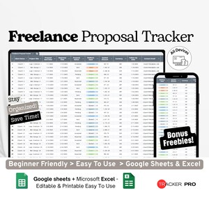 Freelance Proposal Tracker Google Excel, Client Pitch Log, Quote Submission Spreadsheet, Project Proposal Management Google Sheets Sheet
