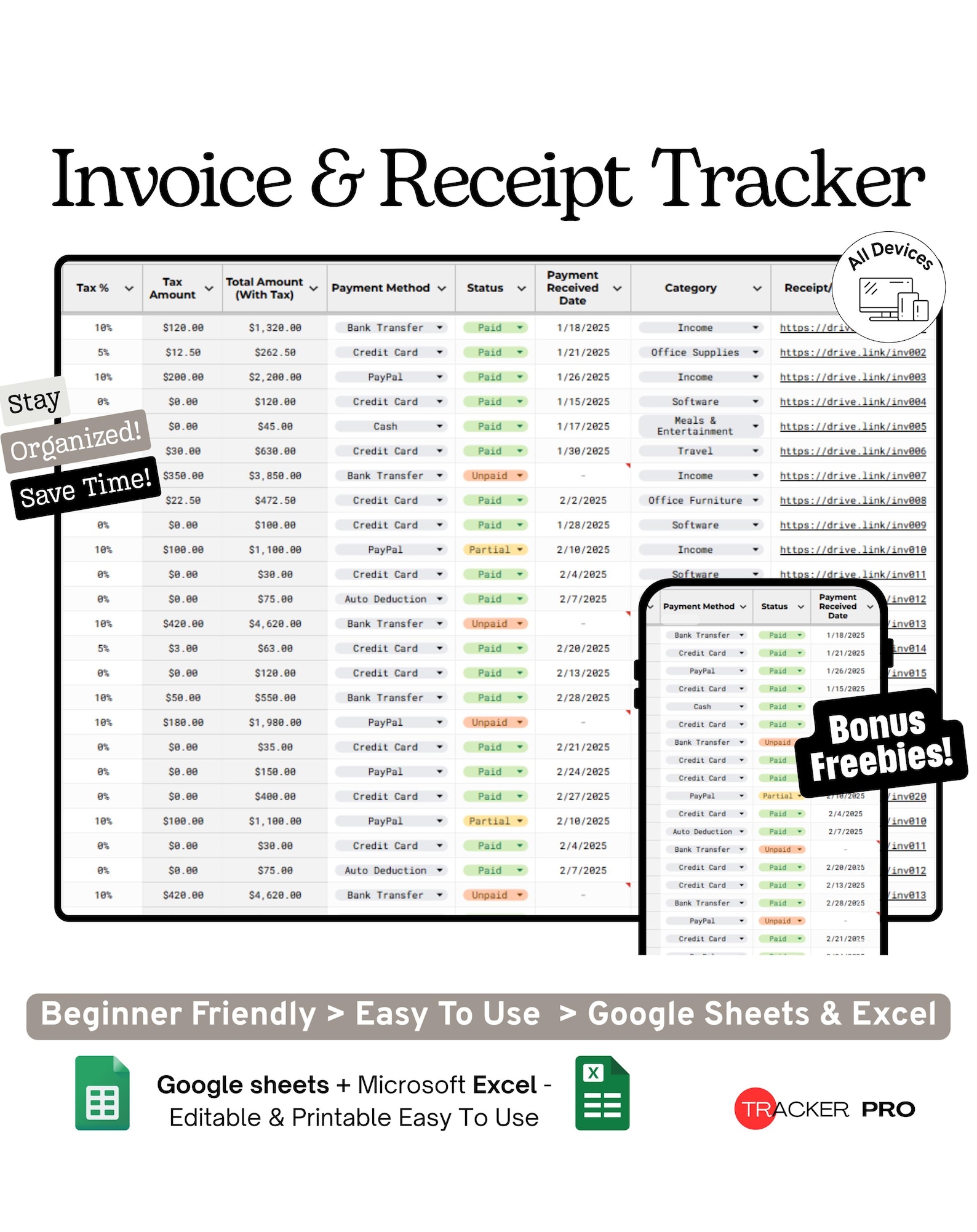 Invoice and Receipt Tracker Google Sheets Template (business Income ...