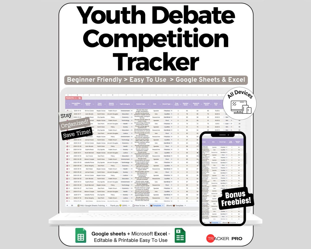 Debate Tracker Spreadsheet for Google Sheets and Excel Competition ...