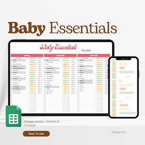 Baby Essentials Checklist Google Sheets, Baby Registry Checklist, Newborn Must Haves, New Mom Planner, Baby Shower Planning, Excel Editable