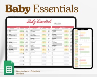 Baby Essentials Checklist Google Sheets, Baby Registry Checklist, Newborn Must Haves, New Mom Planner, Baby Shower Planning, Excel Editable