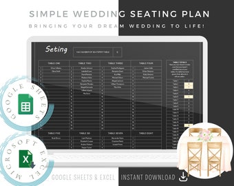 Seating Chart, Wedding Seating Chart, Seating Arrangement, Google Sheets, Excel, Wedding Planner, Wedding Spreadsheet