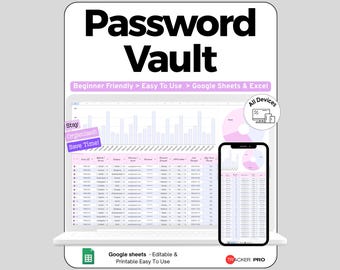 Password Tracker Google Sheets Template, Password Log Book & Website Login Keeper Spreadsheet, Account Organizer with Subscriptions, Log
