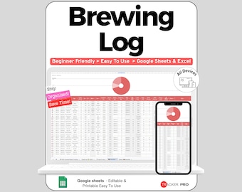 Home Brewing Log Google Sheets, Beer Brew Day & Recipe Tracker, Fermentation and Gravity Spreadsheet for Homebrewers, Craft Beer Tool Sheet