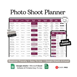 E-commerce Product Photo Shoot Planner Google Sheets Template Photo Sessions, Props and Product Image Tracker Excel
