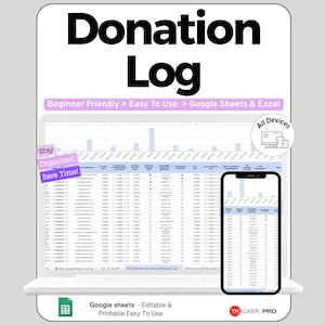 Nonprofit Donation Acknowledgment Log Google Sheets, Donor & Donation Tracker, Receipt Record Spreadsheet for Nonprofits, Template