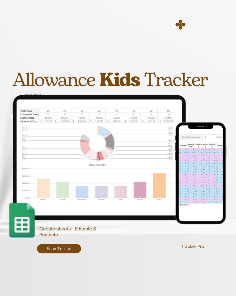 Allowance Tracker, Money Chore Chart for Kids Printables, Weekly ...