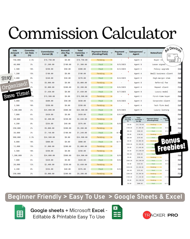 Commission Calculator Tracker Google Sheets Template (sales Commission ...