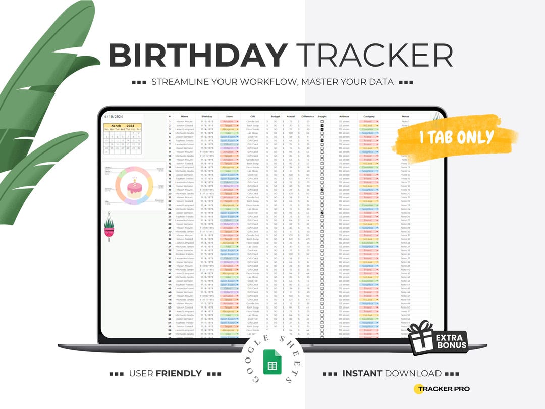 Birthday Tracker Template Excel Spreadsheet, Birthday Gift Tracker Birthday Tracker Template Excel Spreadsheet, Birthday Gift Tracker